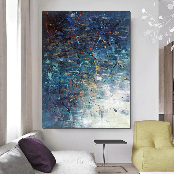 Extra Large Paintings for Living Room, Hand Painted Wall Art Paintings, Blue Abstract Acrylic Painting, Modern Abstract Art for Dining Room-HomePaintingDecor