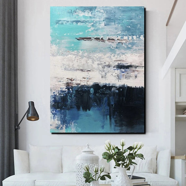 Blue Abstract Paintings, Acrylic Paintings for Bedroom, Contemporary Canvas Wall Art, Buy Large Paintings Online-HomePaintingDecor