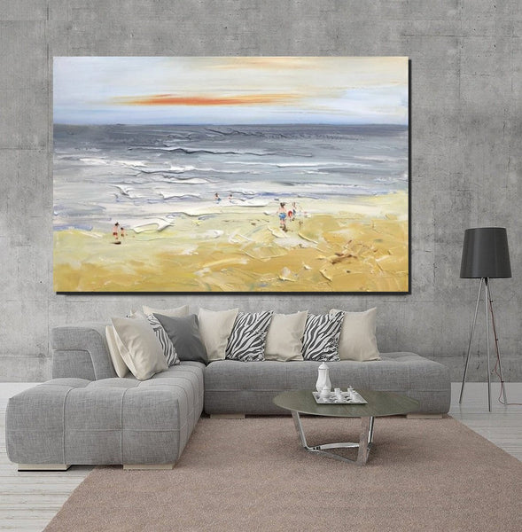 Acrylic Paintings for Living Room, Landscape Canvas Paintings, Abstract Landscape Paintings, Seashore Painting, Beach paintings, Heavy Texture Canvas Art-HomePaintingDecor