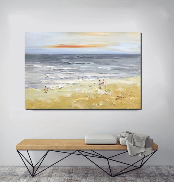 Acrylic Paintings for Living Room, Landscape Canvas Paintings, Abstract Landscape Paintings, Seashore Painting, Beach paintings, Heavy Texture Canvas Art-HomePaintingDecor