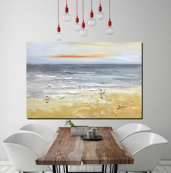 Acrylic Paintings for Living Room, Landscape Canvas Paintings, Abstract Landscape Paintings, Seashore Painting, Beach paintings, Heavy Texture Canvas Art-HomePaintingDecor