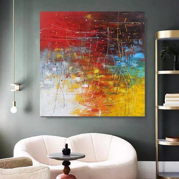 Contemporary Art Painting, Modern Paintings, Bedroom Acrylic Painting, Living Room Wall Painting, Large Red Canvas Painting, Simple Painting Ideas-HomePaintingDecor