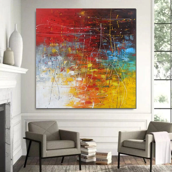 Contemporary Art Painting, Modern Paintings, Bedroom Acrylic Painting, Living Room Wall Painting, Large Red Canvas Painting, Simple Painting Ideas-HomePaintingDecor