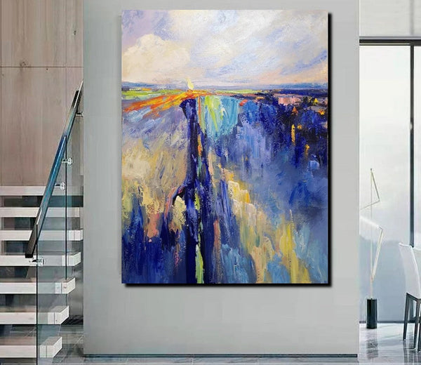 Acrylic Paintings on Canvas, Large Paintings Behind Sofa, Acrylic Painting for Bedroom, Blue Modern Paintings, Buy Paintings Online-HomePaintingDecor