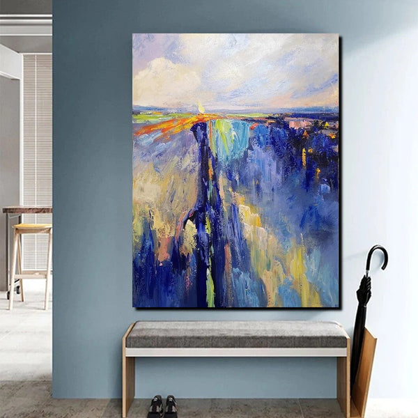 Acrylic Paintings on Canvas, Large Paintings Behind Sofa, Acrylic Painting for Bedroom, Blue Modern Paintings, Buy Paintings Online-HomePaintingDecor