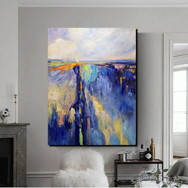 Acrylic Paintings on Canvas, Large Paintings Behind Sofa, Acrylic Painting for Bedroom, Blue Modern Paintings, Buy Paintings Online-HomePaintingDecor