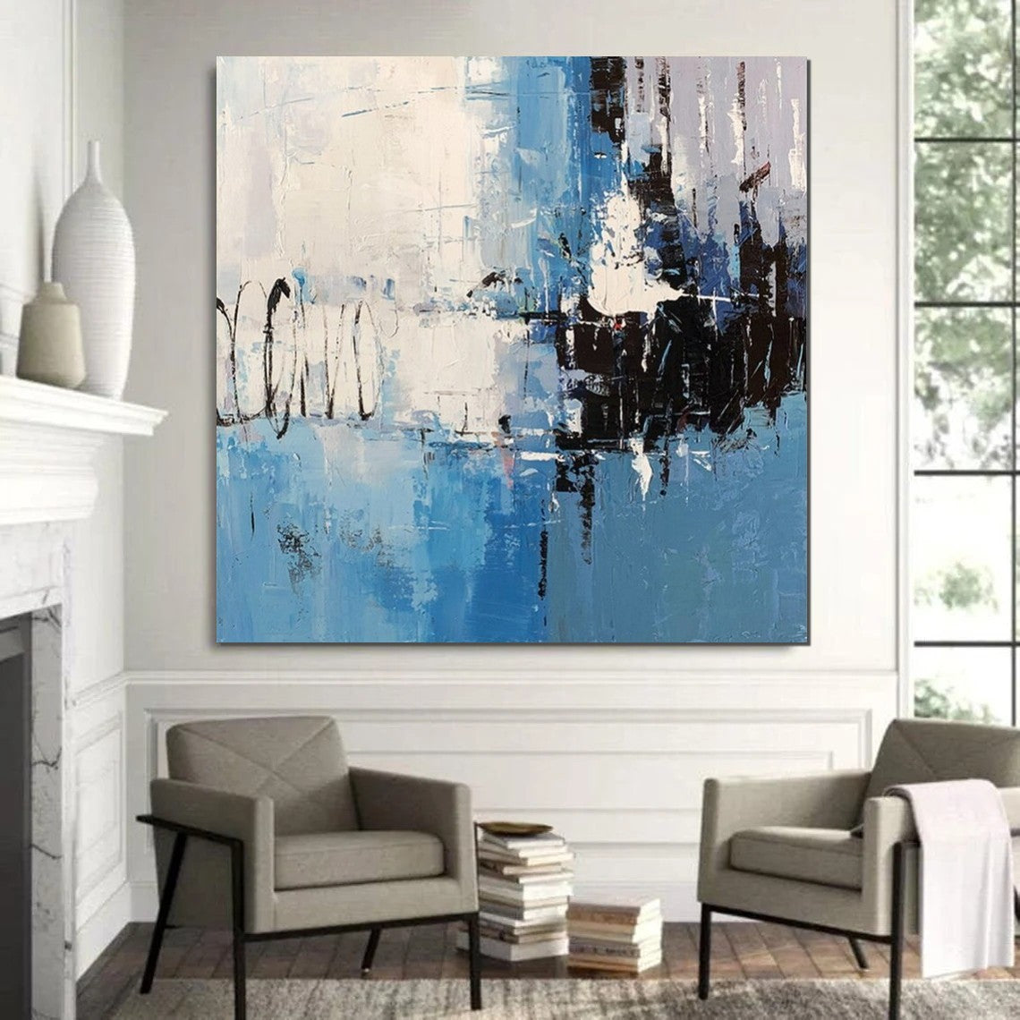 Simple Abstract Painting for Living Room, Modern Paintings for Dining Room, Blue Contemporary Modern Art Paintings, Hand Painted Art, Bedroom Wall Art Ideas-HomePaintingDecor