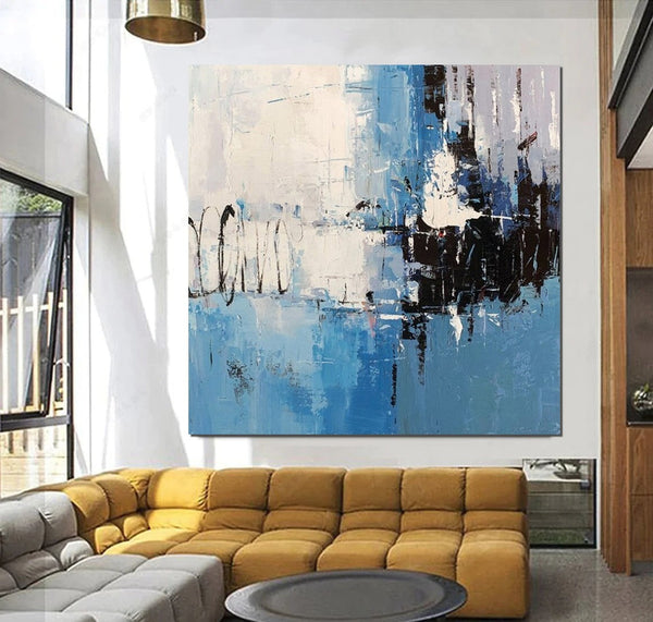 Simple Abstract Painting for Living Room, Modern Paintings for Dining Room, Blue Contemporary Modern Art Paintings, Hand Painted Art, Bedroom Wall Art Ideas-HomePaintingDecor