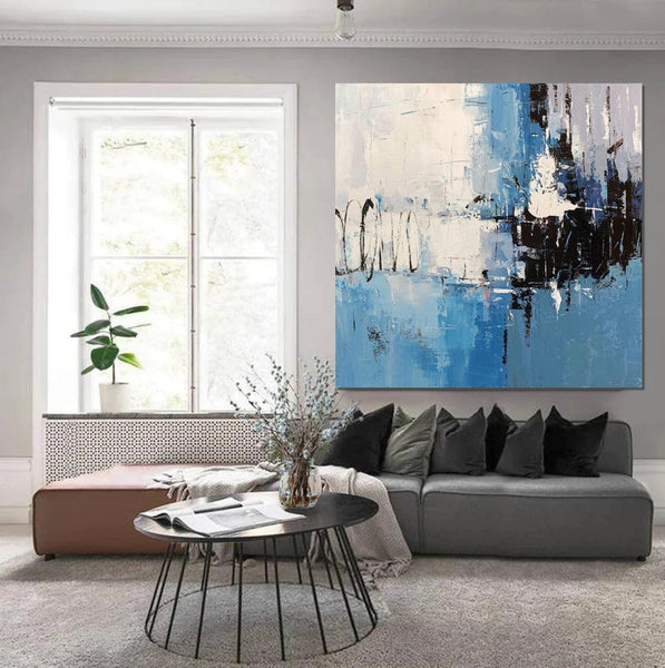 Simple Abstract Painting for Living Room, Modern Paintings for Dining Room, Blue Contemporary Modern Art Paintings, Hand Painted Art, Bedroom Wall Art Ideas-HomePaintingDecor