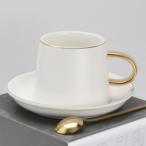 Handmade Coffee Cup and Saucer, White Coffee Mug, Blue, Green, Ceramic Cup, Beautiful Coffee Cup and Saucer Set-HomePaintingDecor