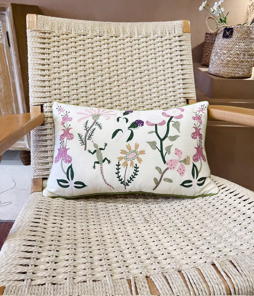 Embroider Flower Cotton Pillow Covers, Spring Flower Decorative Throw Pillows, Farmhouse Sofa Decorative Pillows, Flower Decorative Throw Pillows for Couch-HomePaintingDecor