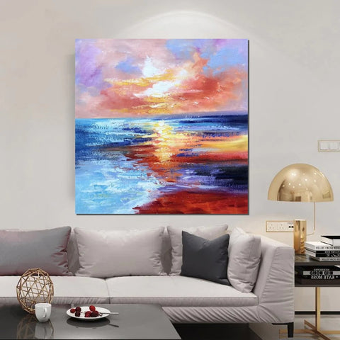 Sunset Painting, Acrylic Paintings for Living Room, Abstract Acrylic Painting, Abstract Landscape Paintings, Simple Painting Ideas for Bedroom, Large Abstract Canvas Paintings-HomePaintingDecor