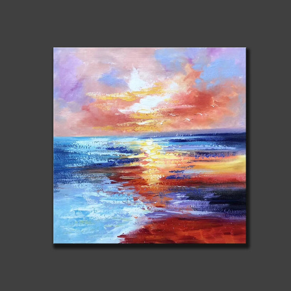 Sunset Painting, Acrylic Paintings for Living Room, Abstract Acrylic Painting, Abstract Landscape Paintings, Simple Painting Ideas for Bedroom, Large Abstract Canvas Paintings-HomePaintingDecor