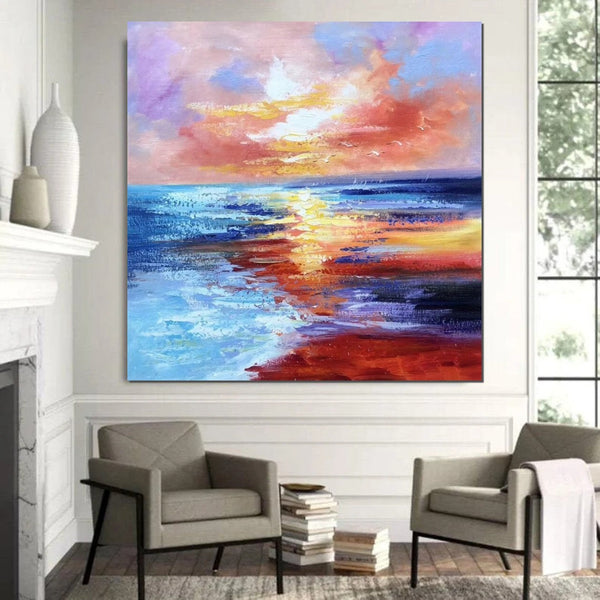 Sunset Painting, Acrylic Paintings for Living Room, Abstract Acrylic Painting, Abstract Landscape Paintings, Simple Painting Ideas for Bedroom, Large Abstract Canvas Paintings-HomePaintingDecor