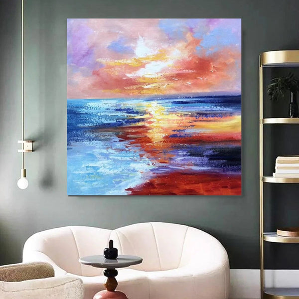 Sunset Painting, Acrylic Paintings for Living Room, Abstract Acrylic Painting, Abstract Landscape Paintings, Simple Painting Ideas for Bedroom, Large Abstract Canvas Paintings-HomePaintingDecor