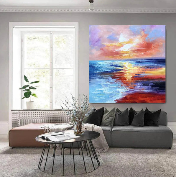 Sunset Painting, Acrylic Paintings for Living Room, Abstract Acrylic Painting, Abstract Landscape Paintings, Simple Painting Ideas for Bedroom, Large Abstract Canvas Paintings-HomePaintingDecor