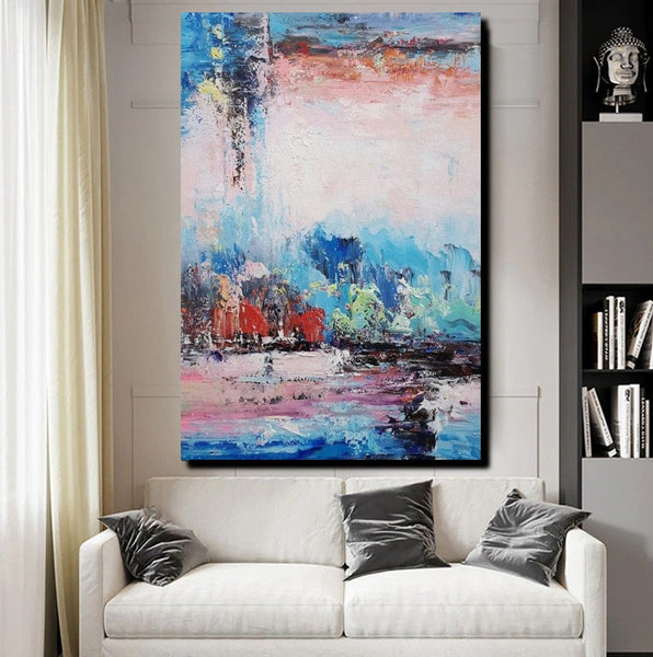 Modern Paintings Behind Sofa, Abstract Paintings for Living Room, Palette Knife Canvas Art, Impasto Wall Art, Buy Paintings Online-HomePaintingDecor