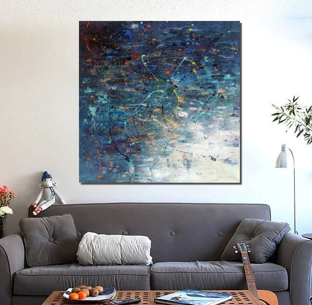 Modern Abstract Wall Art, Large Painting for Sale, Easy Painting Ideas for Living Room, Blue Acrylic Painting on Canvas, Huge Canvas Paintings-HomePaintingDecor