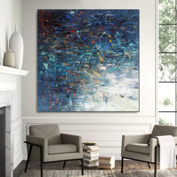 Modern Abstract Wall Art, Large Painting for Sale, Easy Painting Ideas for Living Room, Blue Acrylic Painting on Canvas, Huge Canvas Paintings-HomePaintingDecor