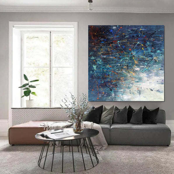 Modern Abstract Wall Art, Large Painting for Sale, Easy Painting Ideas for Living Room, Blue Acrylic Painting on Canvas, Huge Canvas Paintings-HomePaintingDecor