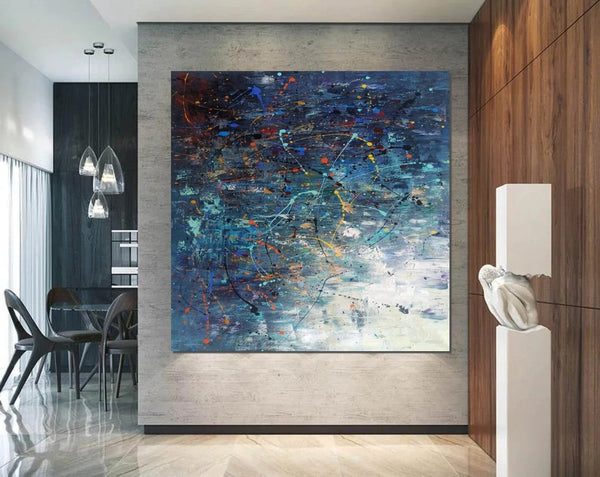 Modern Abstract Wall Art, Large Painting for Sale, Easy Painting Ideas for Living Room, Blue Acrylic Painting on Canvas, Huge Canvas Paintings-HomePaintingDecor